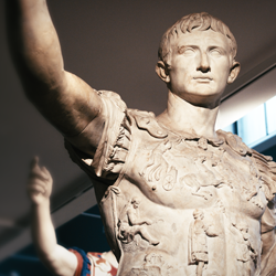 Roman sculpture of Augustus in military dress.
